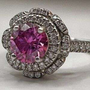 NEW Pink Lotus Coated and White Moissanite 1.35 ctw Floral Ring! Size 5